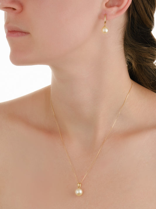 סט עגיל ותליון פנינה לבנה משובצת ים דרום